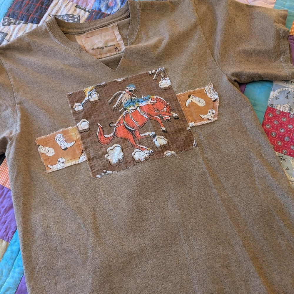 Upcycled cowboy bucking bronco tee shirt, rodeo cowgirl western